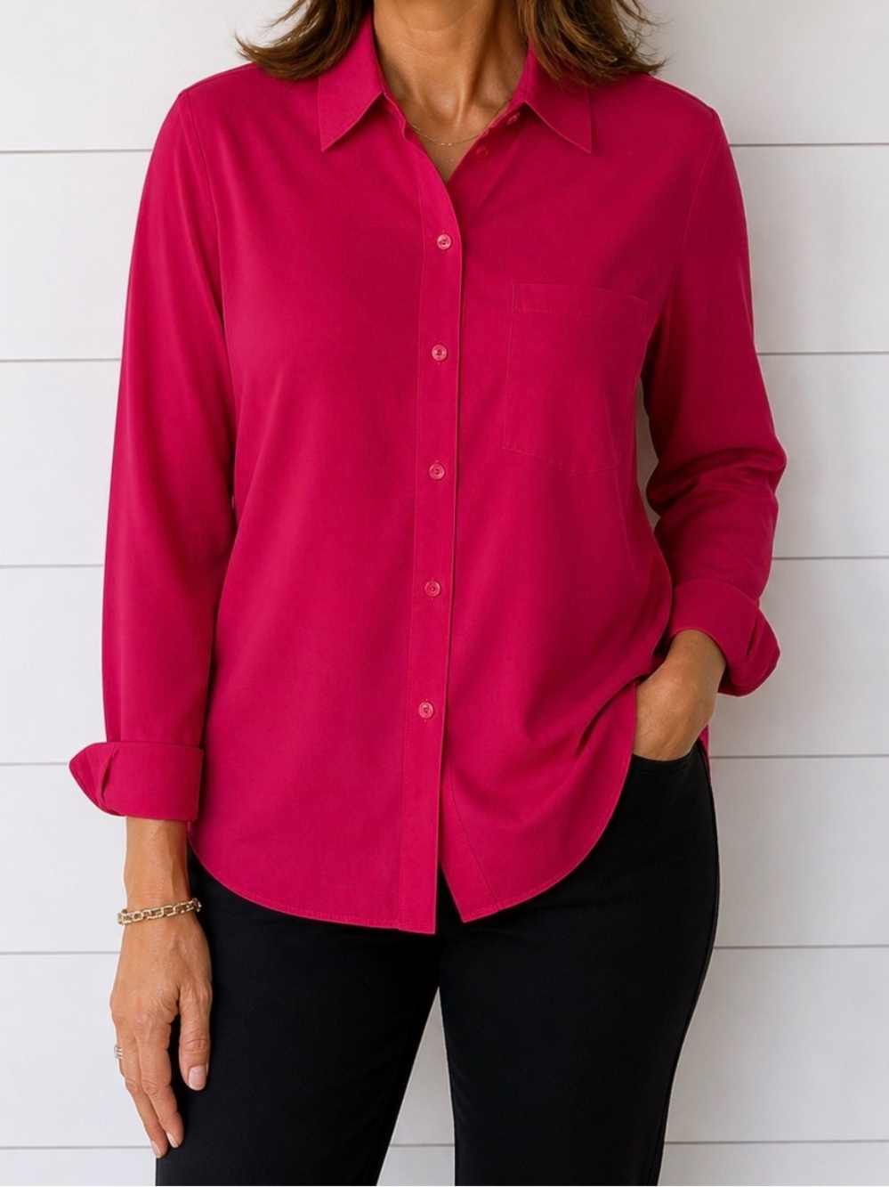 Foxcroft 16W red wrinkle free plus size classic long sleeve workwear blouse